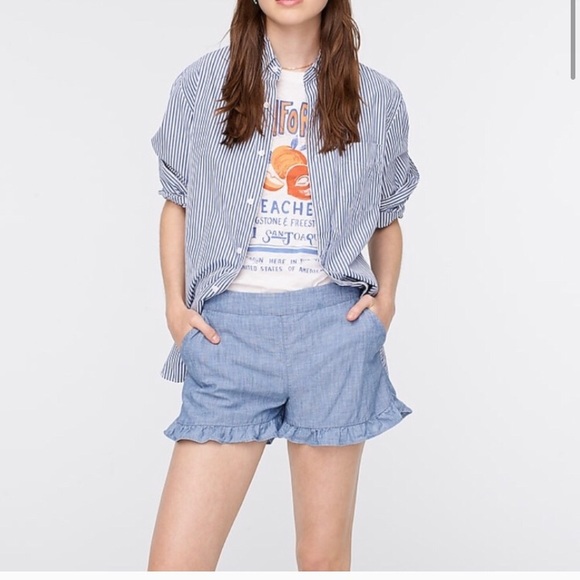 J. Crew Ruffle Chambray Shorts NWT 14 - Picture 1 of 2